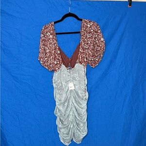 Free People Floral Ruched Mini Dress